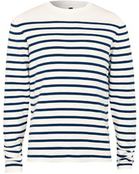 Topman Navy Breton Stripe Crew Neck Sweater