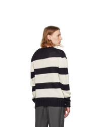 Officine Generale White And Navy Marco Sweater
