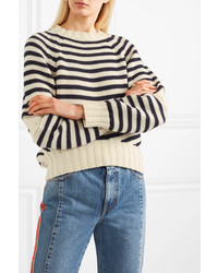 Alexander McQueen Zip Embellished Striped Wool Sweater