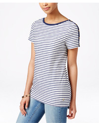 Charter Club Button Detail Textured Stripe Tee Only At Macys
