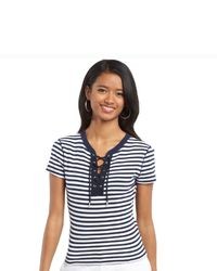 Chaps Striped Lace Up Tee