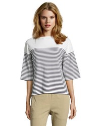Theory Ivory Jersey Knit Cotton Cibella 34 Sleeve Striped Tee Shirt