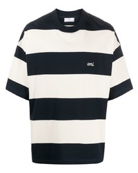 Ami Paris Logo Embroidered Striped T Shirt