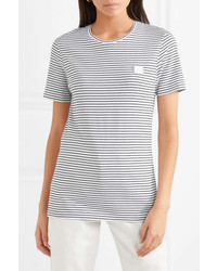 Acne Studios Nele Face Appliqud Striped Cotton Jersey T Shirt White