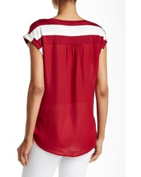 Pleione Striped Lace Up Front Woven Back Tee