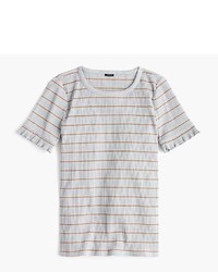 J.Crew Ribbed Striped T Shirt With Ruffled Sleeves