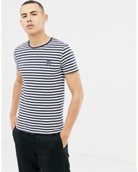 Solid T Shirt With Navy Stripe With Embroidered Skull