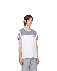 Balmain White And Navy Striped Logo T Shirt
