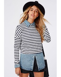Missguided Striped Cropped Sweater White