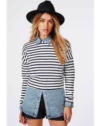 Missguided Striped Cropped Sweater White