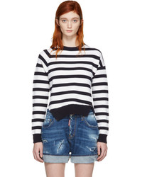 Dsquared2 White And Navy Striped Sweater