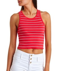 Charlotte Russe Striped Ribbed Racerback Crop Top