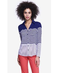 Express Blue Engineered Stripe Portofino Shirt