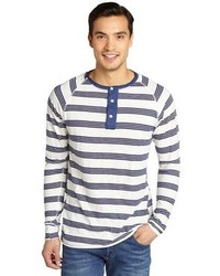 Second Sunday Navy And Cream Striped Cotton Blend Long Sleeve Henely