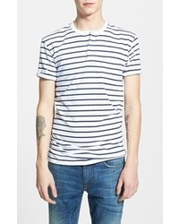 Obey Charter Short Sleeve Stripe Henley T Shirt White Navy Small