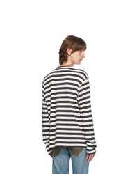 Junya Watanabe Blue And White Stripe Long Sleeve T Shirt