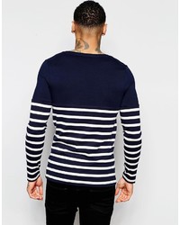 Asos Brand Extreme Muscle Long Sleeve T Shirt With Stripe Rib And Contrast Yoke