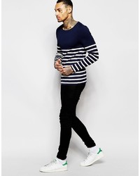 Asos Brand Extreme Muscle Long Sleeve T Shirt With Stripe Rib And Contrast Yoke