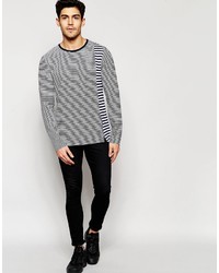 Asos Brand Long Sleeve T Shirt With Cut And Sew Stripes And Zip