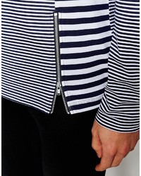 Asos Brand Long Sleeve T Shirt With Cut And Sew Stripes And Zip