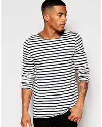 Asos Brand Stripe Long Sleeve T Shirt With Boat Neck