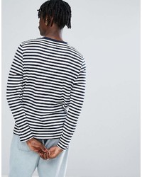 Asos Design Stripe Long Sleeve T Shirt In Navy And White