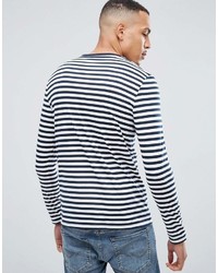 Asos Design Tall Stripe Long Sleeve T Shirt In Navy And White