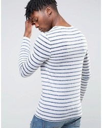 Asos Linen Mix Muscle Long Sleeve T Shirt With Reverse Print Stripe
