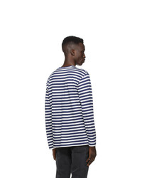Comme Des Garcons Play Navy And White Striped Double Heart Long Sleeve T Shirt
