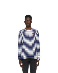 Comme Des Garcons Play Navy And White Striped Double Heart Long Sleeve T Shirt