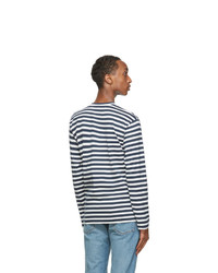 Comme Des Garcons Play Navy Stripe Double Heart Long Sleeve T Shirt