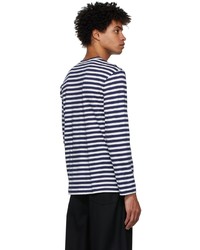 Comme Des Garcons Play Navy White Striped Heart Patch Long Sleeve T Shirt