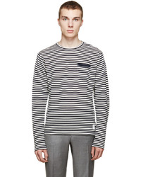 Thom Browne Navy White Striped Wool T Shirt