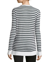 Alexander Wang T By Long Sleeve Striped Linen Tee Navywhite