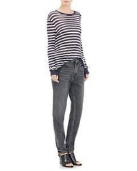 Alexander Wang T By Striped Long Sleeve T Shirt White Navy