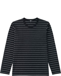 Uniqlo Washed Striped Crewneck Long Sleeve T Shirt