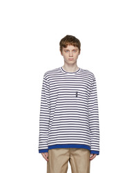 Comme des Garcons Homme White And Navy Striped Pocket Long Sleeve T Shirt
