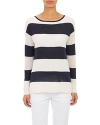 White and Navy Horizontal Striped Oversized Sweater
