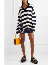 Monse Oversized Faux Pearl Embellished Striped Knitted Sweater