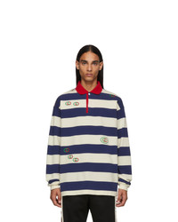 Gucci Navy And White Gg Stripe Polo
