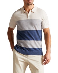 Ted Baker London Cove Stripe Wool Sweater Polo In Ecru At Nordstrom
