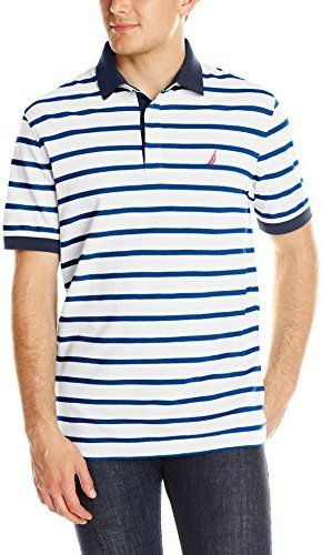 navy and white striped polo shirt