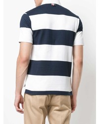Thom Browne Short Sleeve Polo With 4 Bar Stripe In Blue And White Rugby Stripe
