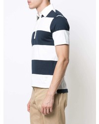 Thom Browne Short Sleeve Polo With 4 Bar Stripe In Blue And White Rugby Stripe