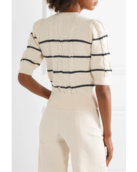 Veronica Beard Moss Striped Cable Knit Cotton Sweater