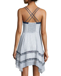 Greylin Striped Fit And Flare Fringe Dress Navywhite