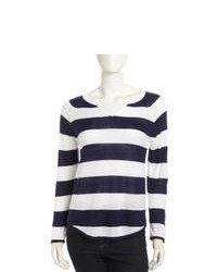 White and Navy Horizontal Striped Sweater