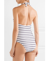 Heidi Klein Bequia Scalloped Striped Stretch Pique Halterneck Swimsuit
