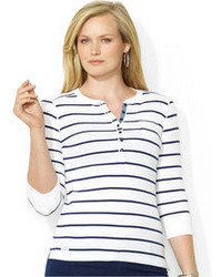 White and Navy Horizontal Striped T-shirt