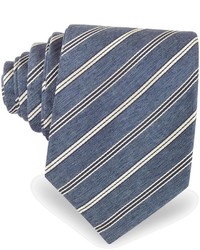 Forzieri Navy Blue White Stripe Woven Silk Tie
